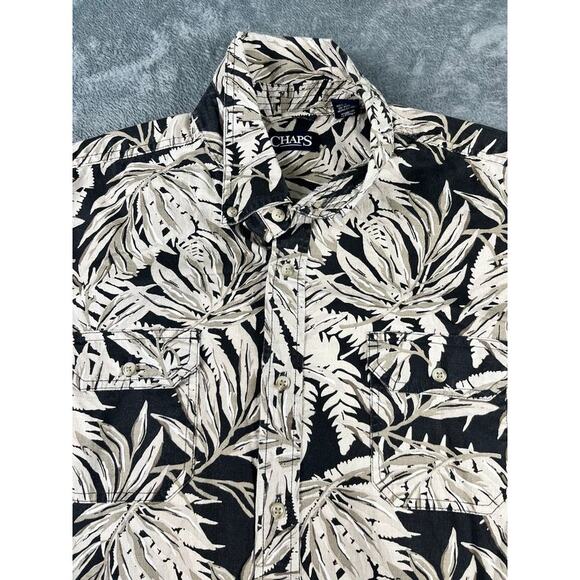 Men’s Chaps XL Black/Cream Leaf Print Short-Sleeve Camp Shirt – Excellent - Picture 4 of 10